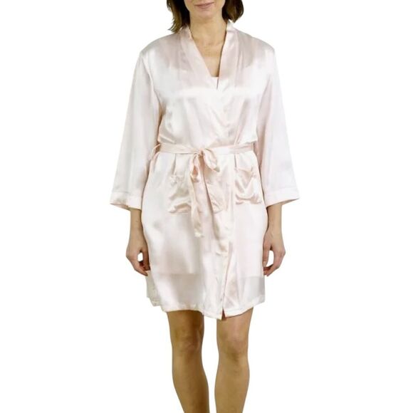 Fishers Finery Robe  XS Soft Pink Mulberry Silk Lounge Washable Extra Small $143 - Picture 1 of 6